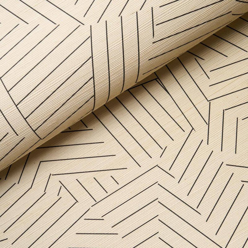 Deconstructed Striped Paper-Back Sisal Wallpaper Roll by Miles Redd, Black