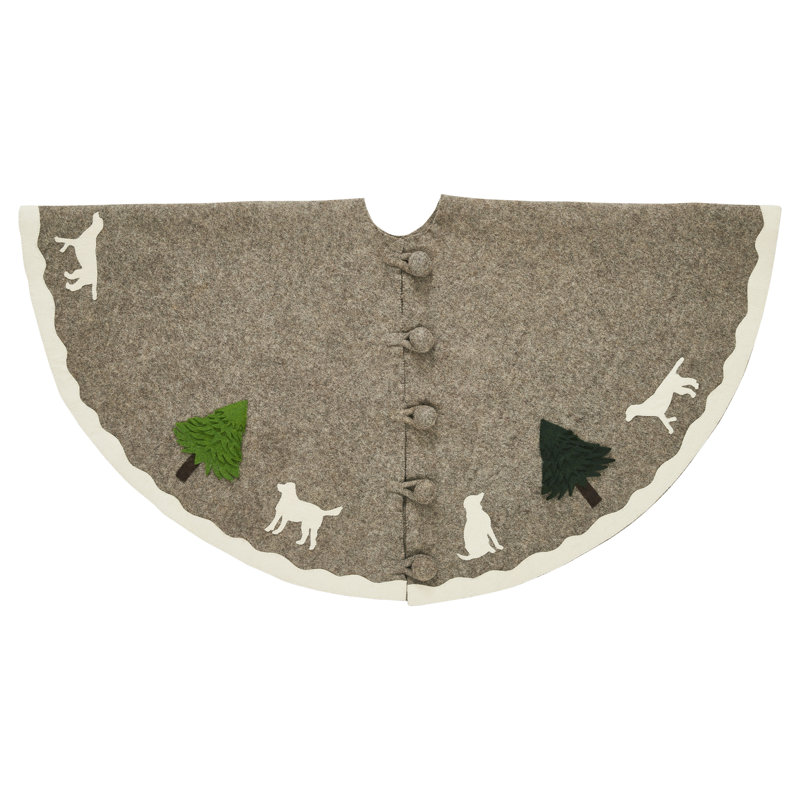 Gray Wool Felt Christmas Tree Skirt with Antler Design