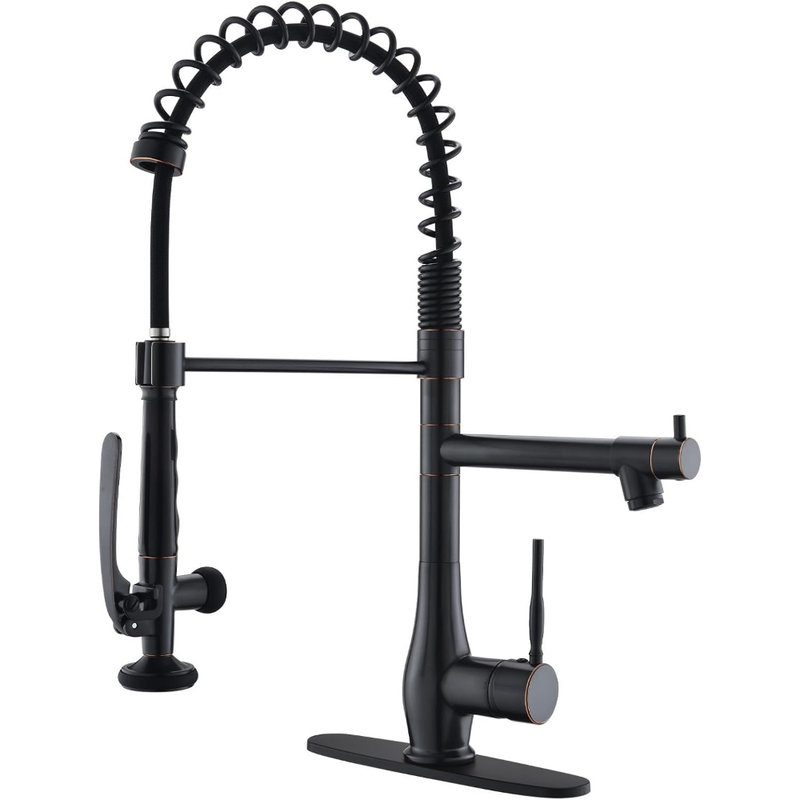 Kitchen Faucet with Pull Down Sprayer, Single Handle High Pressure Kitchen Sink Faucet, Commercial Double-Headed Kitchen Faucets Sink with Deck Plate