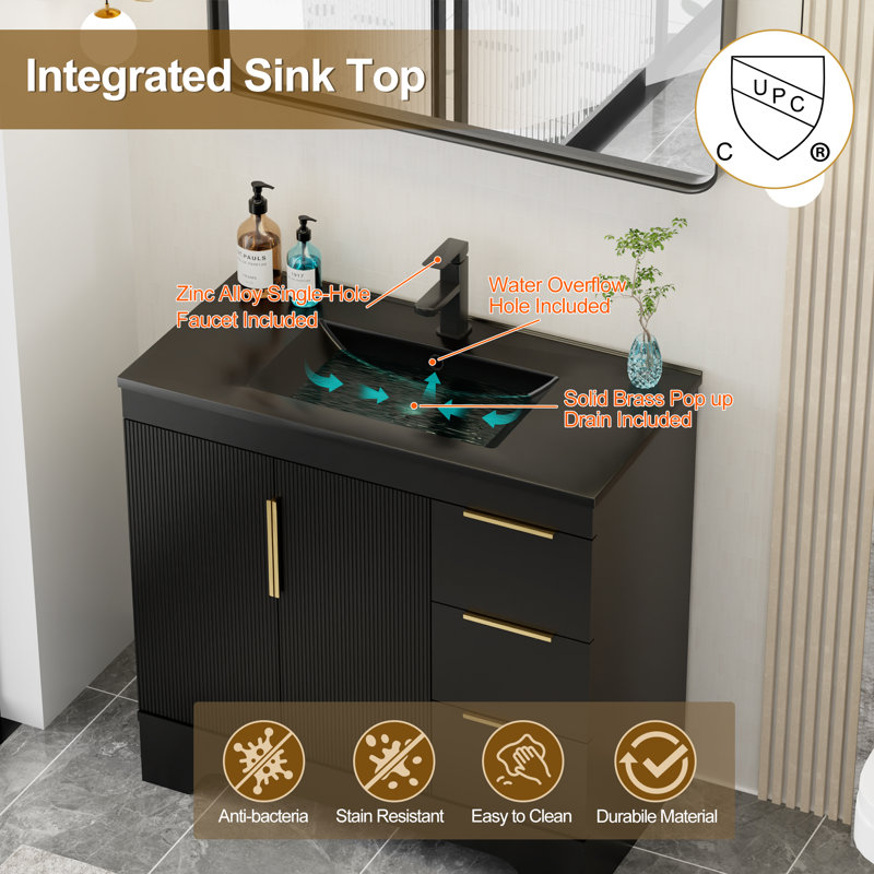 Skeen 36" Modern Single Bathroom Vanity Set With Resin Sink Top, Faucet, Assembly Required, 36"