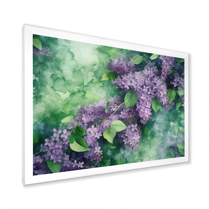 Green Lilac Blooms II, reproduction d'art sur toile, H 12 po x l 20 po x P 1 po, Cadre simple blanc