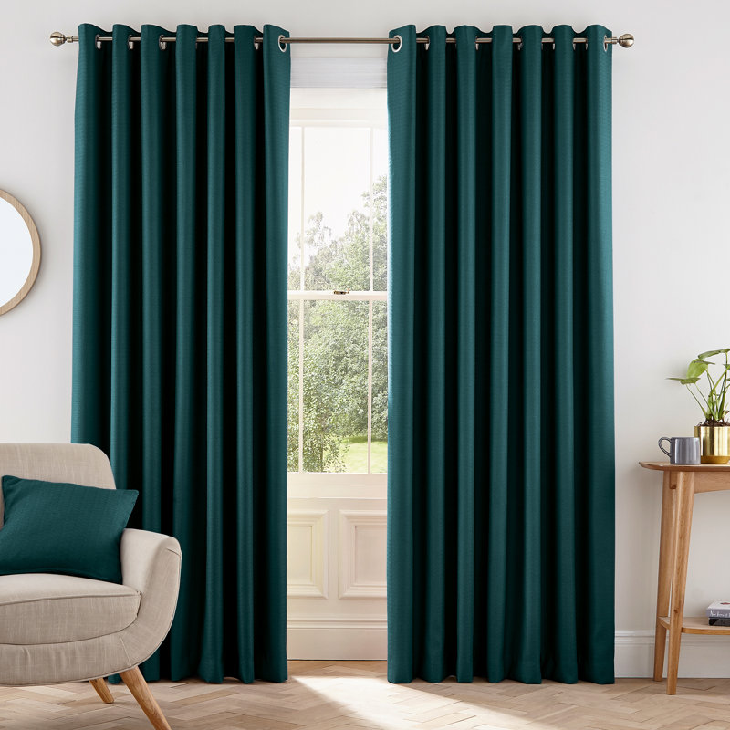 Eden Lined Eyelet Room Darkening Curtains, Teal, 168cm Width x 137cm Drop