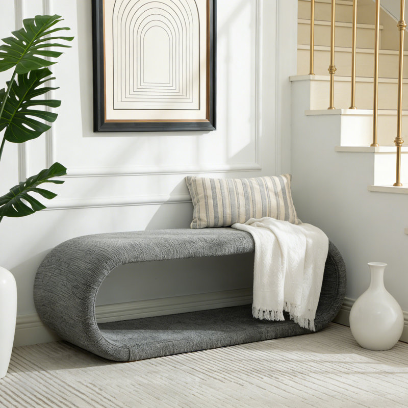 Entryway Chenille Upholstered Bench,Shoe Bench With Open Space, Gray