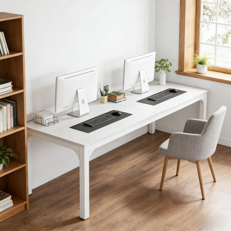 Dual Workspace Desk,Conference Table,Rectangle Computer Desk, White
