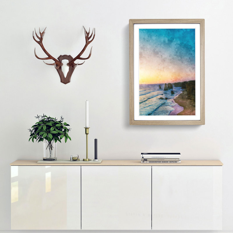 Twelve Apostles in Victoria Australia Abstract - Picture Frame Painting Print, 63cm H x 45cm W x 2cm D, Oak Framed