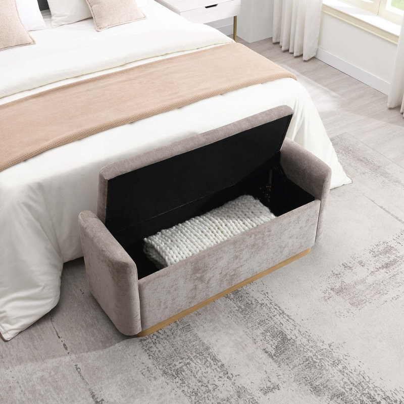 Banc de rangement rembourré avec charnière de sécurité et base robuste pour plusieurs pièces avec rangement interne spacieux