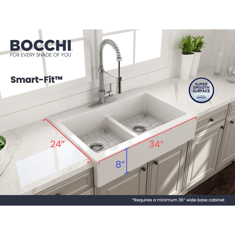Nuova 34'' L Double Basin Kitchen Sink, White