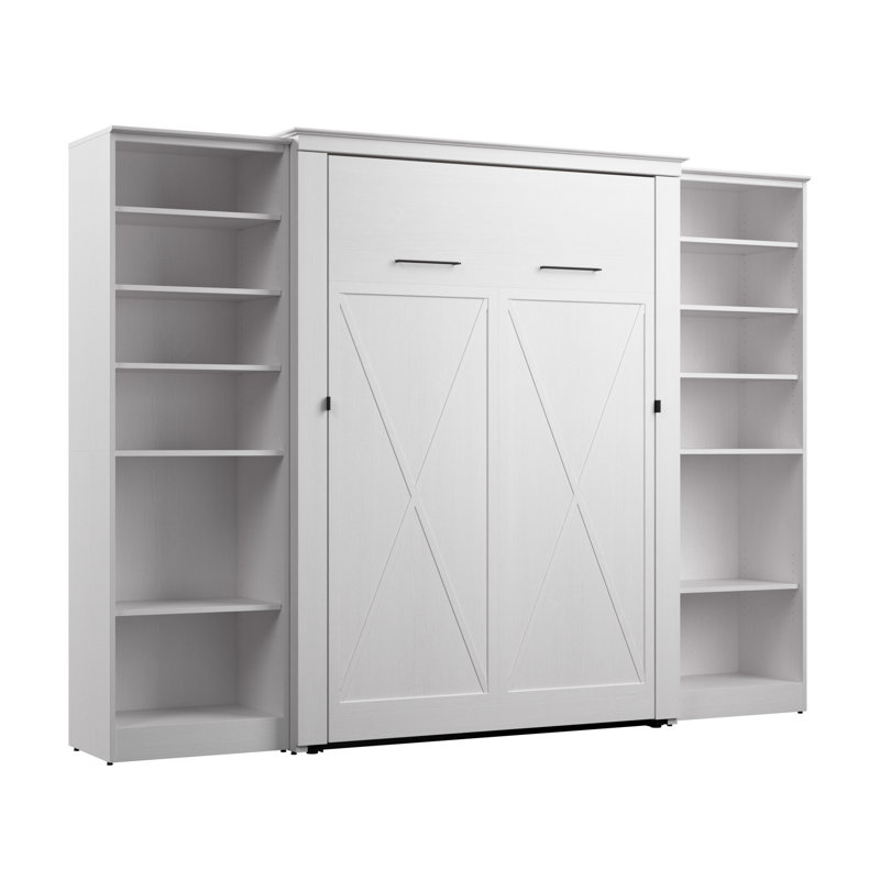 Lit escamotable double avec rangement pour garde-robe (113 W), Chêne blanc pur, Double