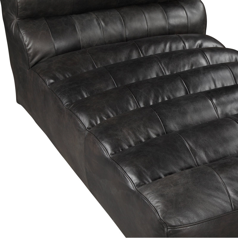 Ramsay Chaise Lounge, Black Genuine Leather