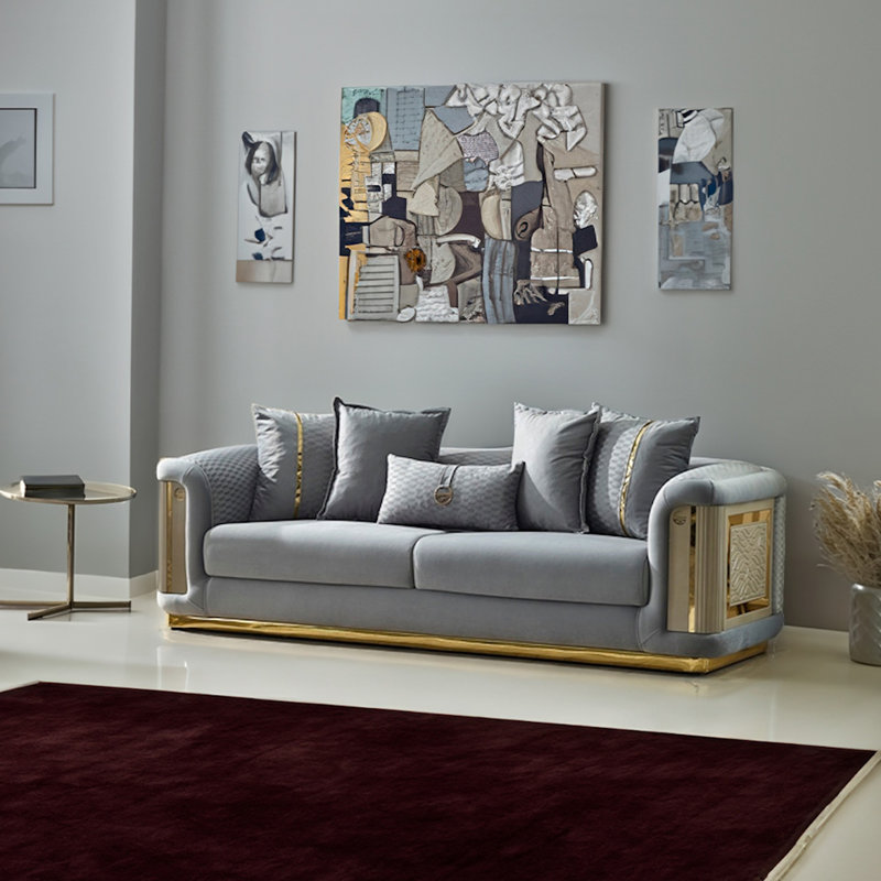 Ensemble de salon en velours 4 pièces Eudaldo, Velours gris