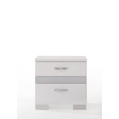 Table de chevet blanche ultrabrillante avec poignées - Tiroirs faciles à retirer Le métal contrastant ajoute une touche d'élégance