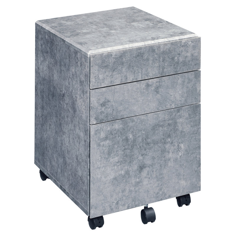 3 classeurs argentés avec détails en faux béton pour bureau de travail en argent, design et rangement fonctionnel