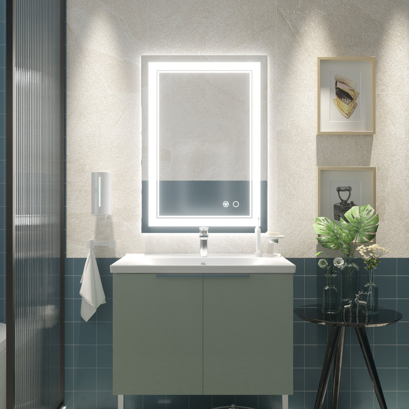 Rectangular Frameless LED Bathroom Mirror with Anti-Fog and Dimmable Lights