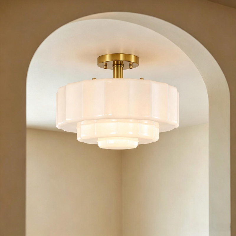 2 - Suspension lumineuse en verre tambour de style école pour îlot de cuisine