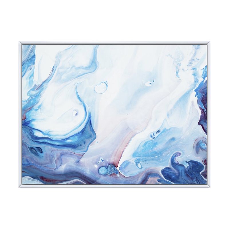 Bleu clair et rose liquide univers - reproduction sur toile, Toile à cadre flottant blanc, H 30 po x l 40 po