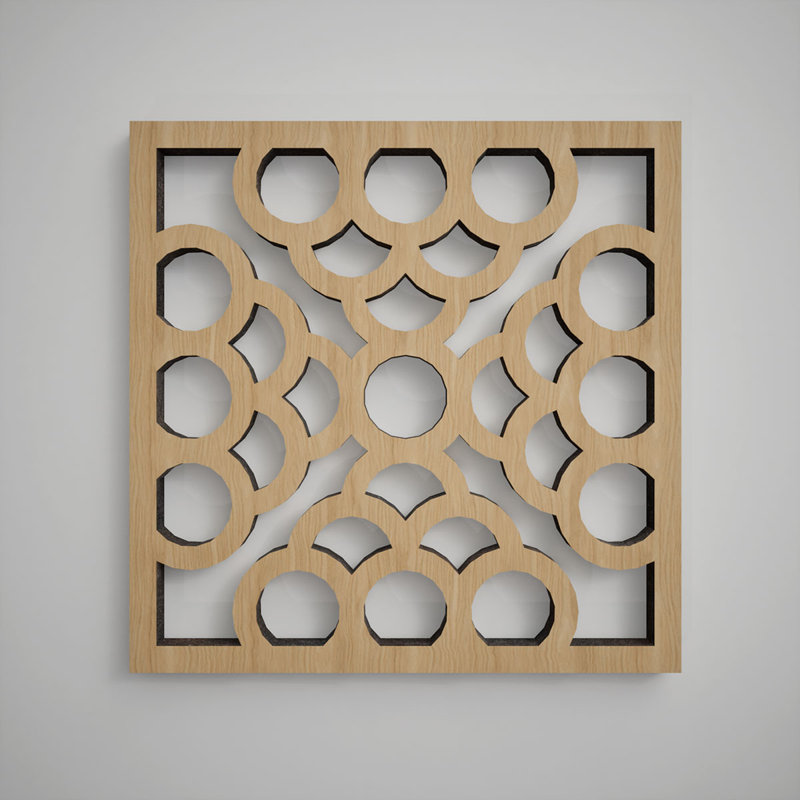 Harlingen Decorative Fretwork Wood Wall Panels, Extra Small, 7 3/8"W x 7 3/8"H x 3/8"T, White Oak