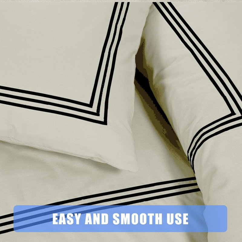 Cotton Blend Duvet Cover Set with Pillowcases, Super King Duvet Cover + 2 Pillowcases, Cream/Black