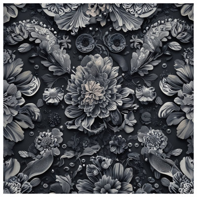Monochrome Floral Arrangement Wall Tapestry - Floral Wall Decor