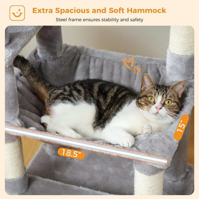 Grand arbre à chat, appartement pour chat avec poteaux à griffer et coussinets recouverts de sisal, aires de repos rembourrées et hamac