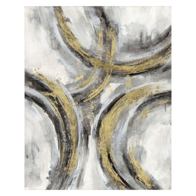 Art mural contemporain abstrait en toile Golden Orbit - 32 po x 40 po