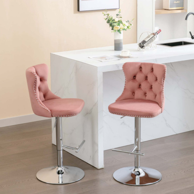 Tabouret de bar rotatif Jillayne, Argent, Rose