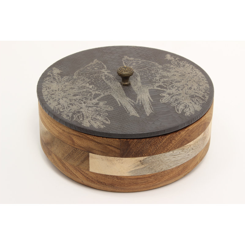 Porte-tortilla en bois gris peau de serpent et oiseaux