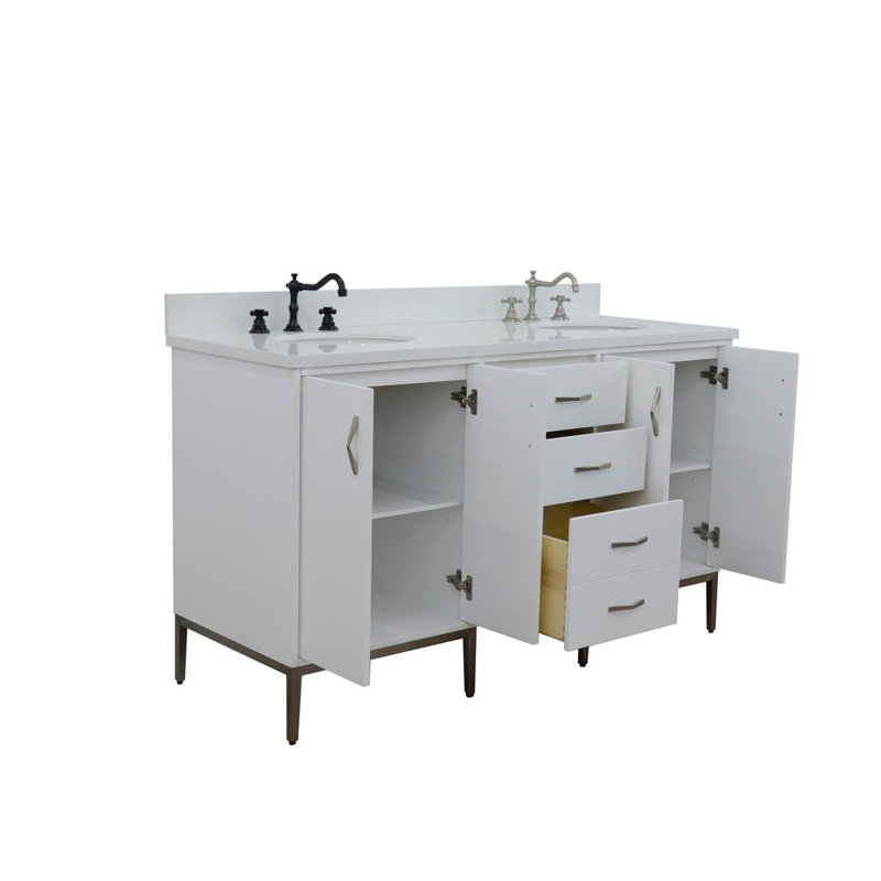 Ensemble de meuble-lavabo double 61 po Aashika, Blanc
