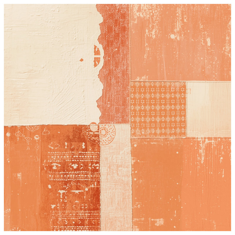 Couvertures patchwork orange et beige, L 50 po x H 60 po