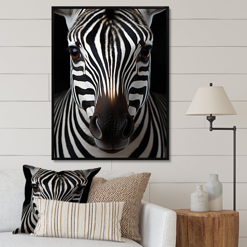 Portrait de zèbre noir et blanc III, reproduction sur toile, H 20 po x l 12 po x P 1 po, Noir