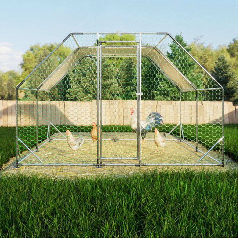 Poulailler 10 pi x 13 pi en métal galvanisé, H 76,32 po x l 154,08 po x P 119,28 po
