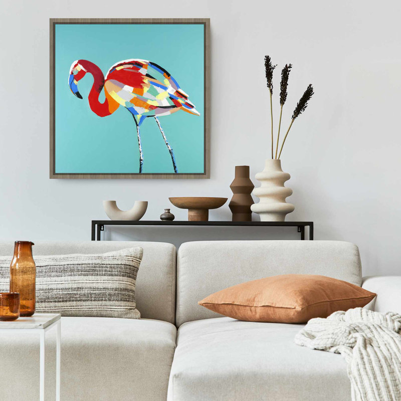 Toile abstraite flamant rose | Décoration murale oiseau rouge