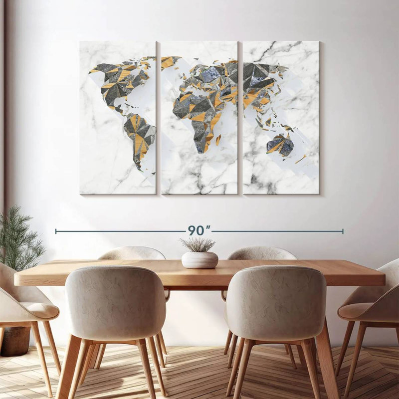 Carte du monde géo-marbre 3 pièces, H 74 po x l 48 po x P 1,25 po