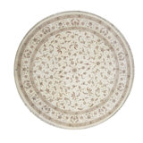 Hand-Knotted High-Quality Ivory, Red, and Gray Round Area Rug