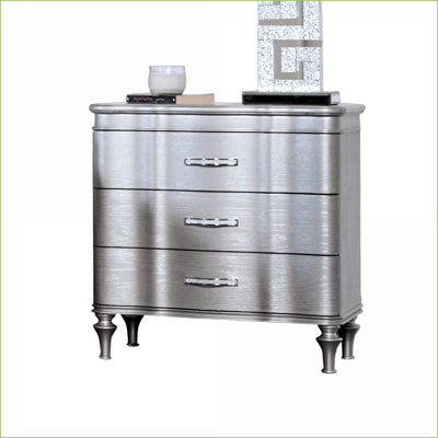 Silver Glam 3-Drawer Solid Wood Nightstand with Curved Front