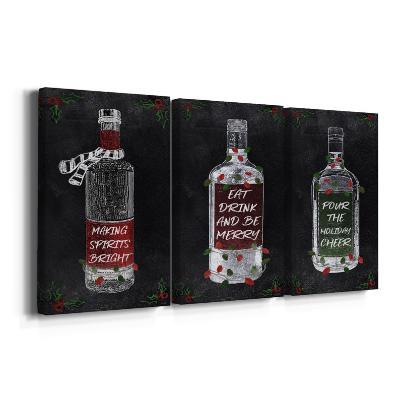 Holiday Spirits II - toile tendue avec châssis sur mesure - 3 pièces, H 12 po x l 24 po