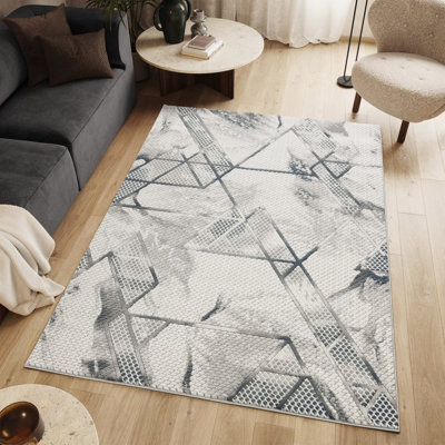 94 In. X 126 And Grey Geometric Machine-made Rug, Casual Contemporary Style, , Soft Underfoot, Under Furniture 7 Ft. 10 6 Rectangle Area Grunge 100% Pile, Jute Backing, Stain , High Traffic Areas