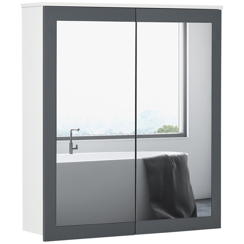Armoire à pharmacie avec miroir Kleankin, armoire de salle de bain murale avec miroir 27 po x 30 po, armoire de salle de bain murale avec rangement, portes doubles et 2 tablettes réglables, blanc