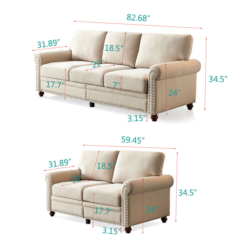 Ensemble de salon 2 pièces Rosaria, 100 % polyester beige