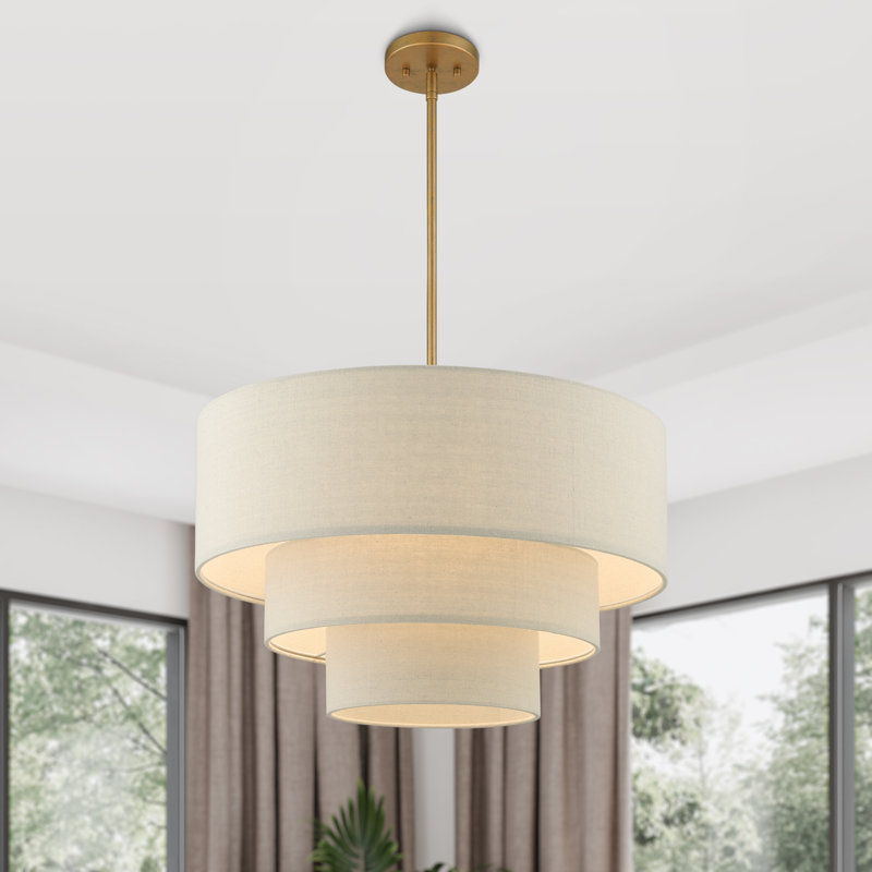 Bertan 4-Light Dimmable Adjustable Height Tiered Chandelier, Beige, Antique Gold Leaf