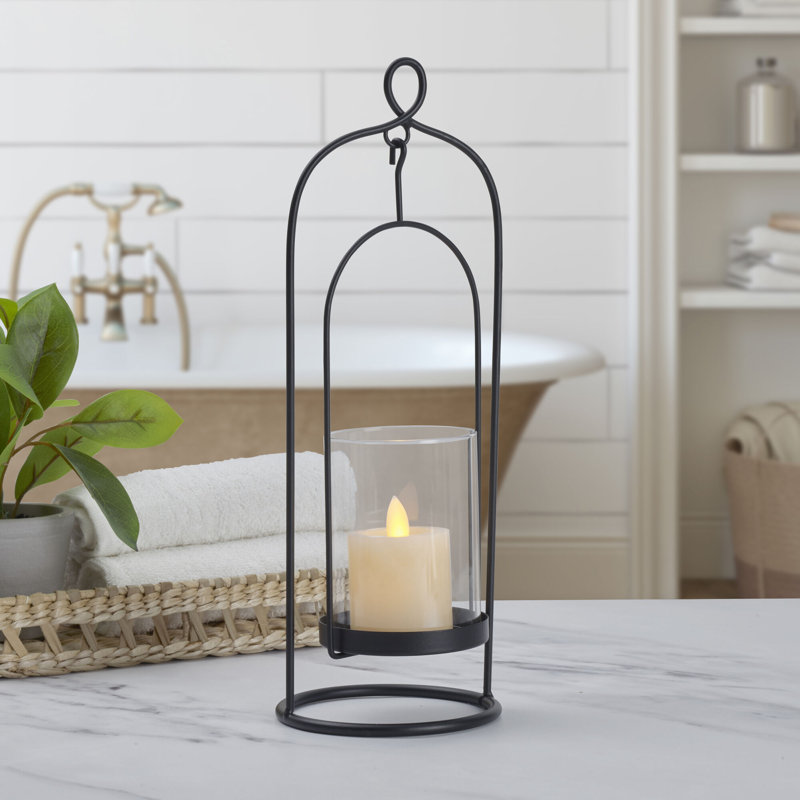 Black Metal and Clear Glass Hanging Candleholder