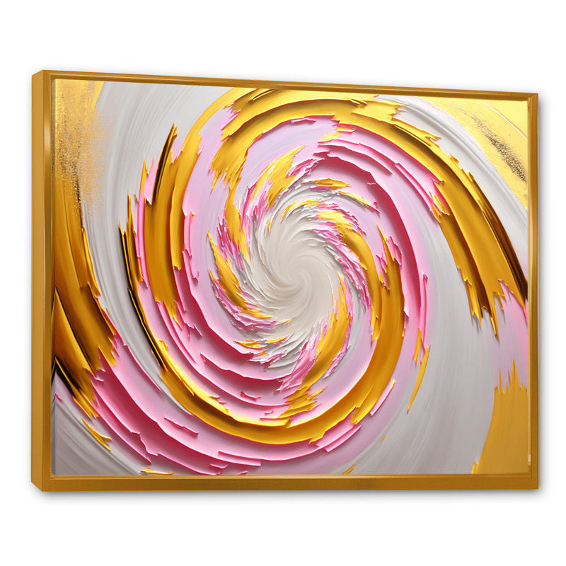 Aquarelle rose abstraite circulaire I - Peinture sur toile, H 30 po x l 40 po x P 1,5 po, Toile avec cadre flottant or