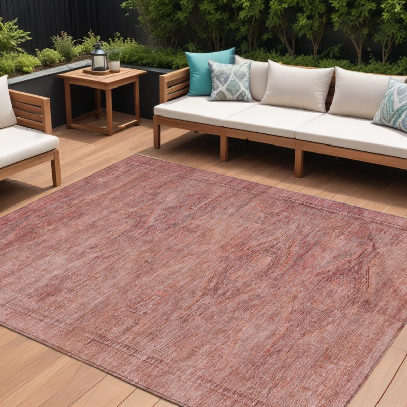 Tapis d'extérieur lavable 8 pi x 10 pi en terre cuite et saumon Aztec