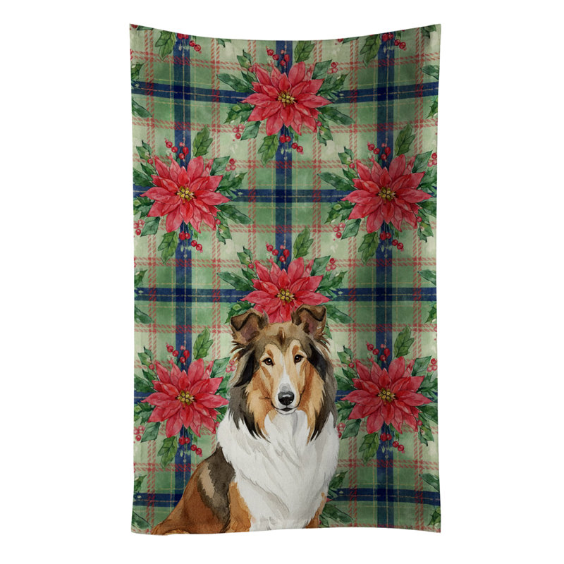Sable Collie Christmas PoinsettIas Kitchen Towel, Sable Collie