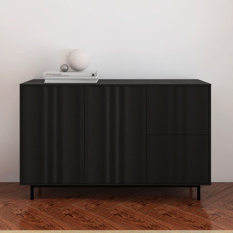 Armoire de rangement en bois aggloméré 47,2 po avec tiroirs 47,2 po, Noir, noir, noir, noir