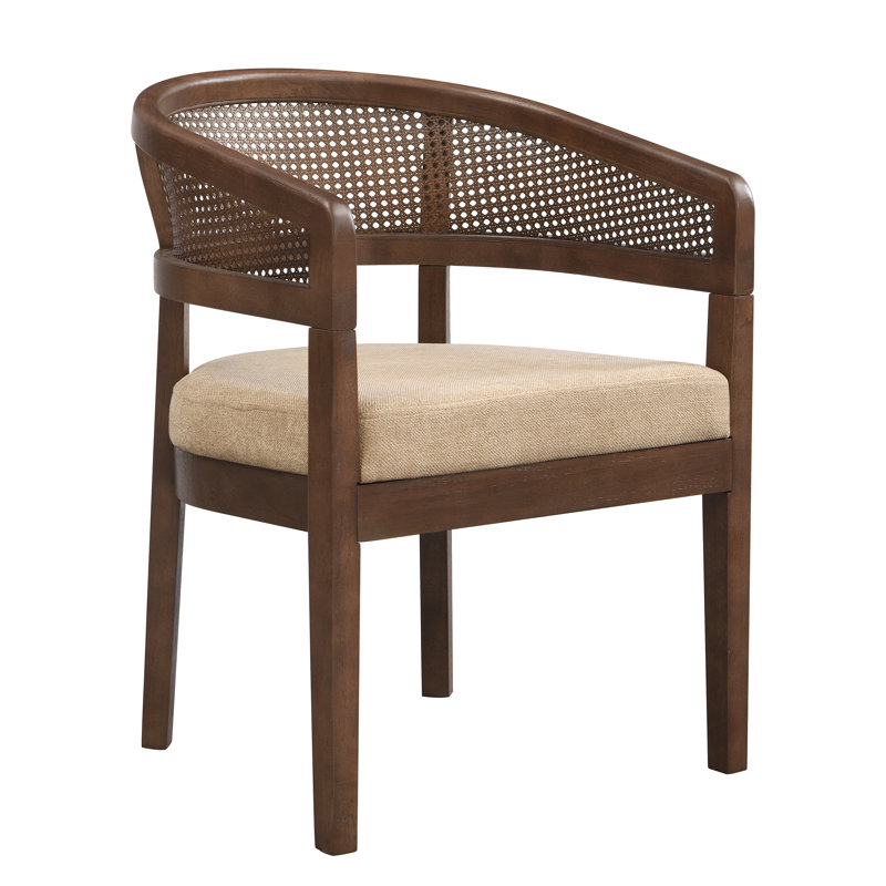 Stanley 26" Arm Height Modern Neoclassical Cane Rattan Dining Chair with Curved Back and Solid Rubberwood Frame, 6