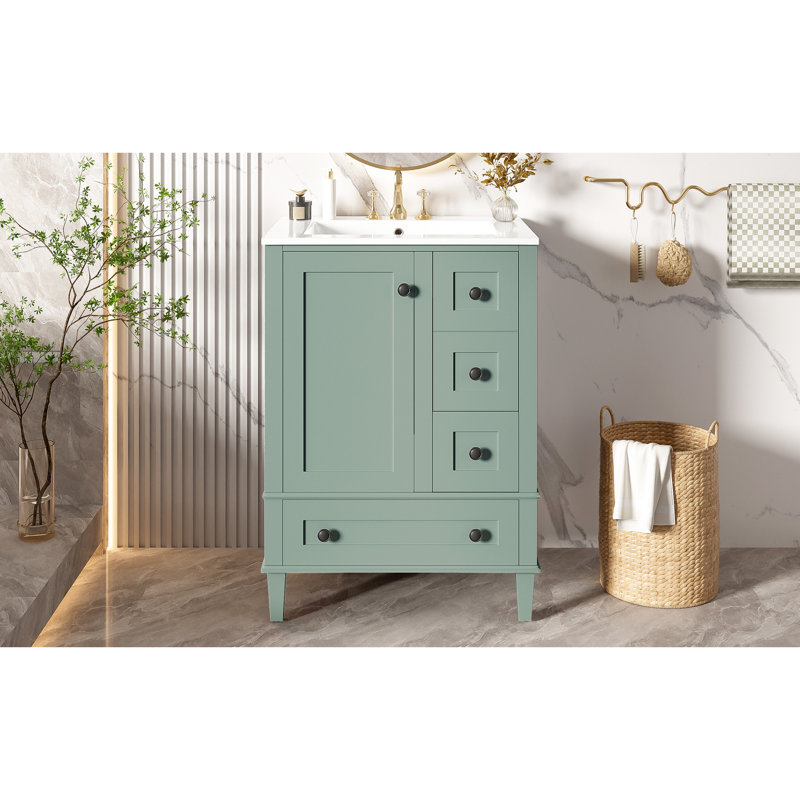 Meuble-lavabo de 24 pouces: conception compacte, lavabo en céramique, tiroir et tablette à fermeture en douceur pour un rangement optimal