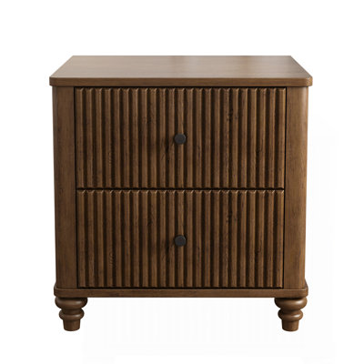 Fluted Nightstand 2-Piece Set, 21.65" Wide Side Table with 3 Drawers, Mid Century Modern Wood NightStand with Metal Handle, Wooden Bedside End Table f