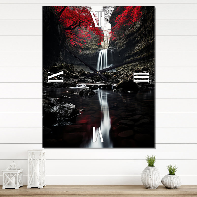 Horloge murale grise et rouge Waterfall Of Eternity II, Grand