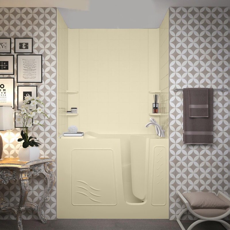 Santa Fe 52.75'' x 26.4'' Fiberglass Bathtub with Faucet, Biscuit, Right