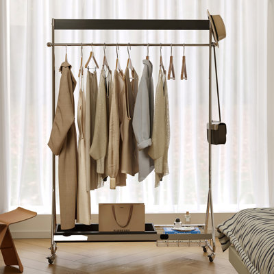 Leon Clothes Hanger (Black) Antique American Clothes And Hat Rack Retro Home Portable Stainless Steel Bedroom Floor Storage Shelf